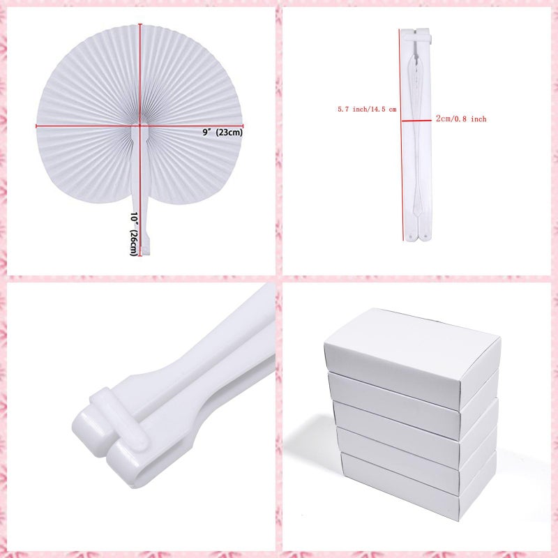 Bestage 20 Pcs White Paper Fans,Foldable Handheld Fans for Women,Round Wedding Decorative Folding Hand Fan for Bridal Guest Church Party Favors Dancing Birthday DIY - Image 2